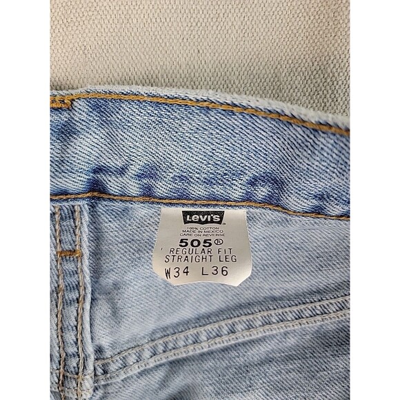 Vintage Levis 505 Jeans Mens 35x36 Straight Mid Rise Distressed Light Blue 90s - Picture 11 of 15